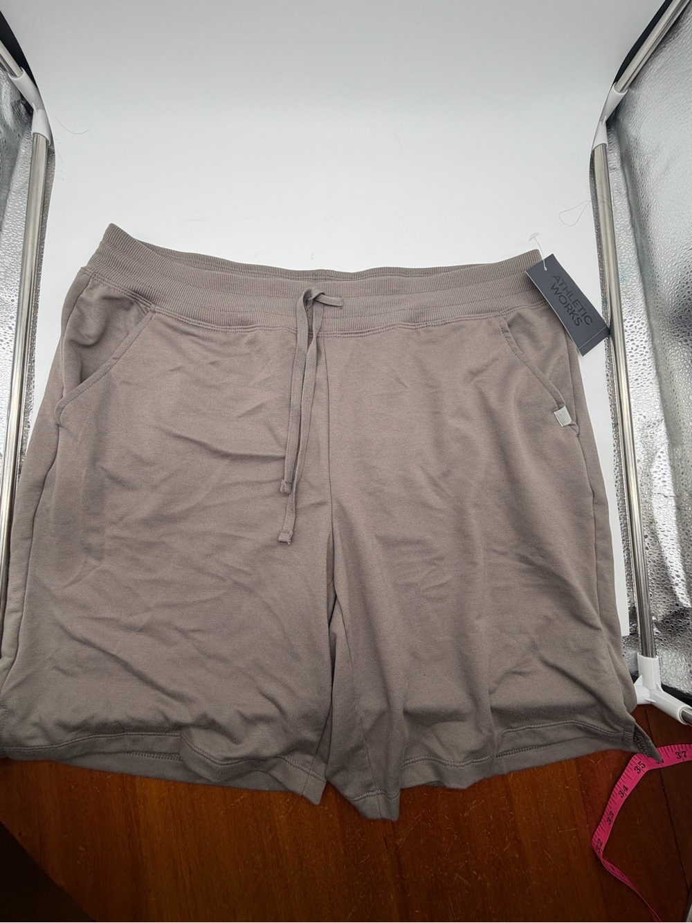 Womens Athletic Works Knit Drawstring Shorts - Taupe Sz L